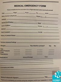 Above: An example of an in-flight patient care form